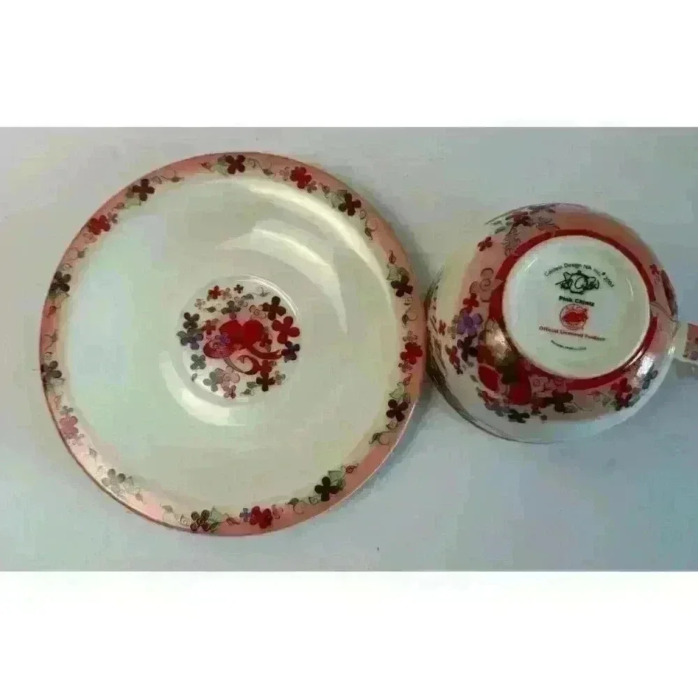 2004 PAUL CARDEW TEA FOR ONE PINK CHINTZ RED HAT SOCIETY CUP & SAUCER